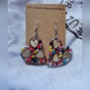 Red and Pink Heart Earrings with Whimsical Design
